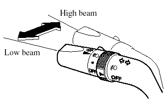 Push the lever forward for high beam.