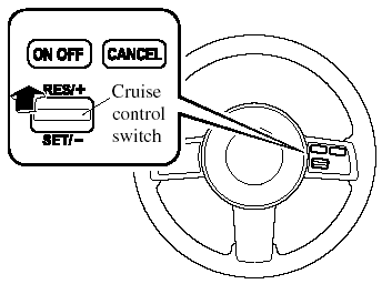 Press up the cruise control RES/+ switch